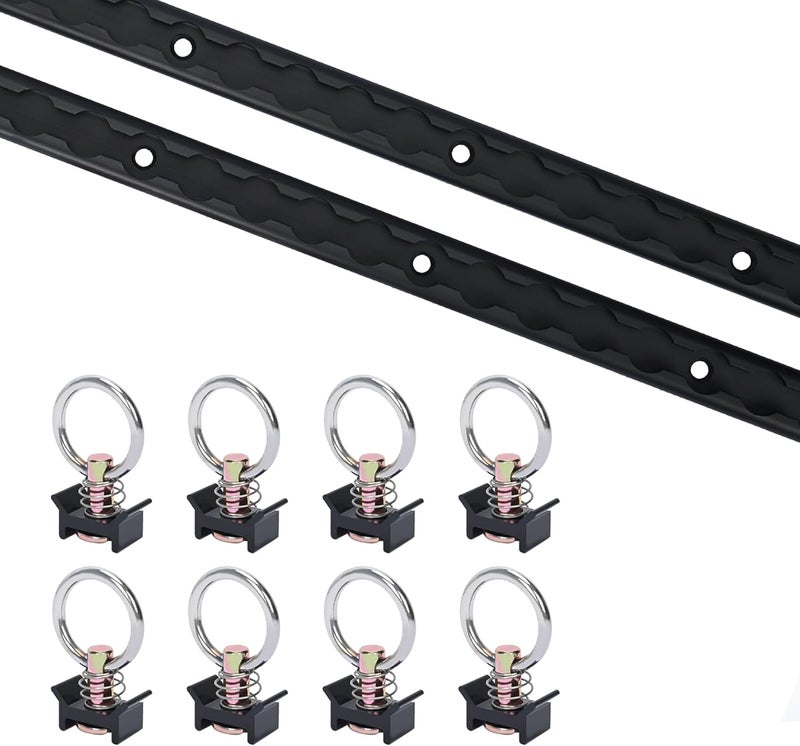 lukar 2 Pack 4ft Black L Track Rail and 8pcs L Track Single Stud Fitting, 10 Piece L Track Tie Down System, Truck Bed Rail for Enclosed Trailer, Trucks, Vans, Pickup - Image 1